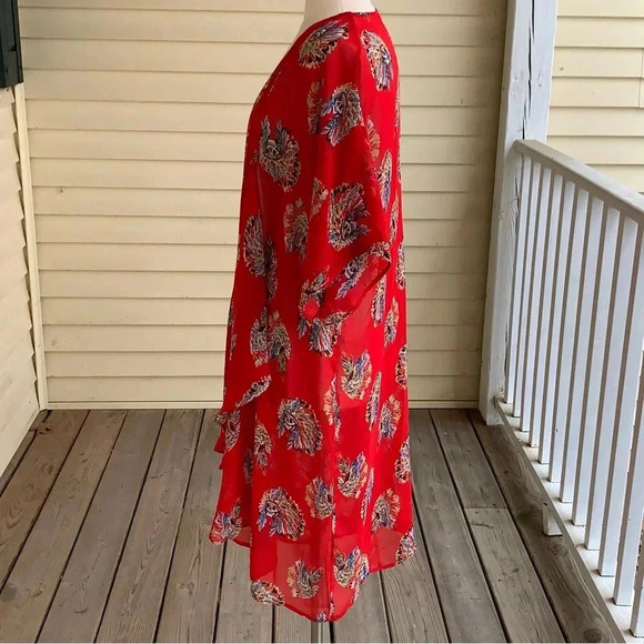 Giddy Up Glamour Kimono Cardigan Chiffon Red Cowboy Skull Print S/M *read - Picture 3 of 8